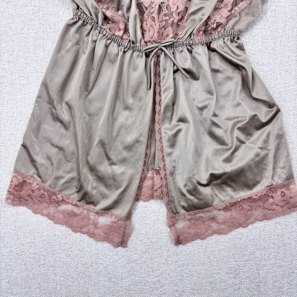 Vintage babydoll lace lingerie Bow tank top Sz Medium taupe pink pullover - Picture 3 of 7